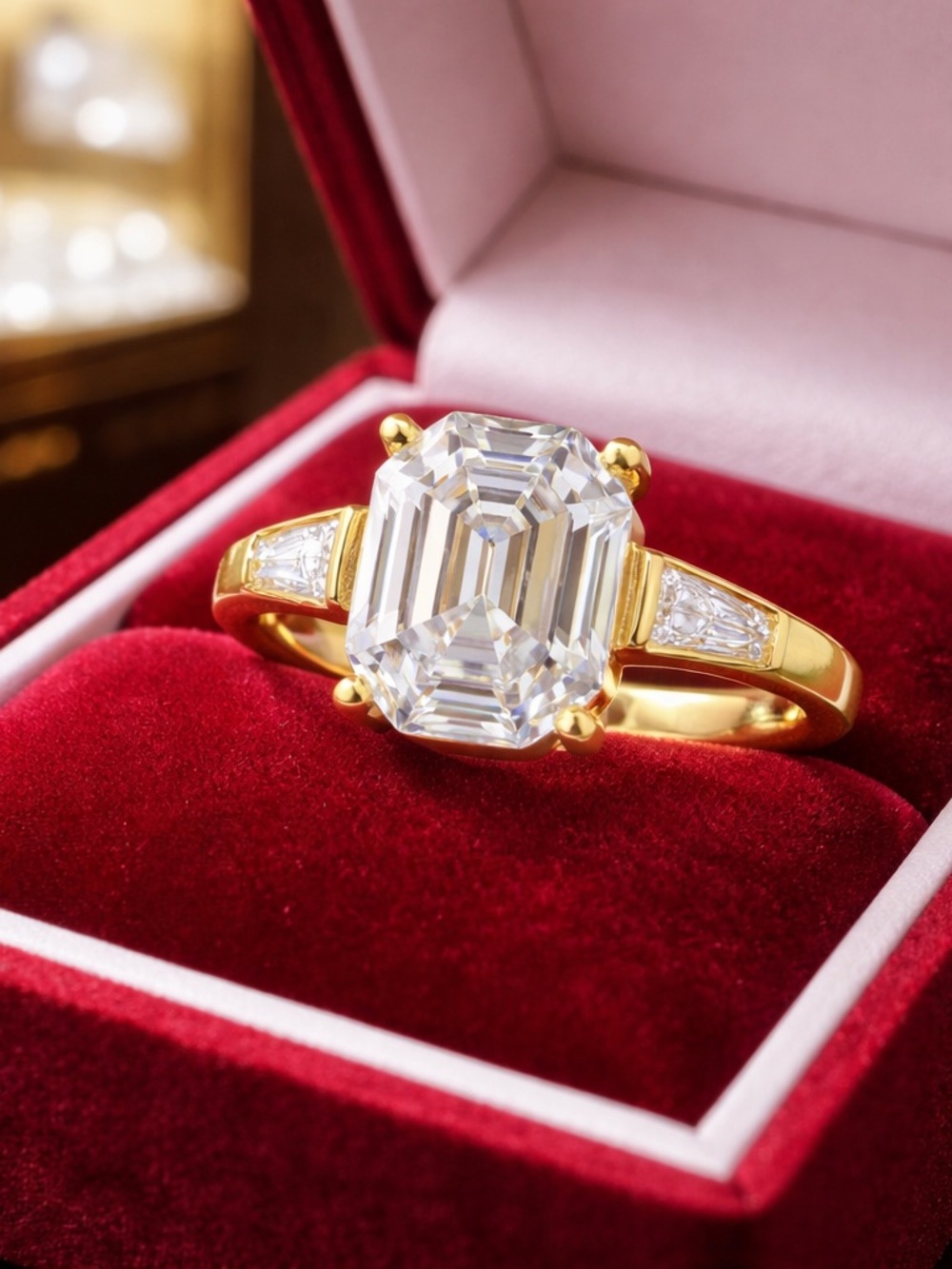 Heirloom Collection Cuboid Cut Three-Stone 18K gold over Silver Ring